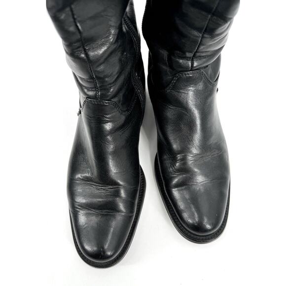 paul green boots Women 9 Black Leather High Buckles Zipper Made In Austria Moto - Picture 4 of 10